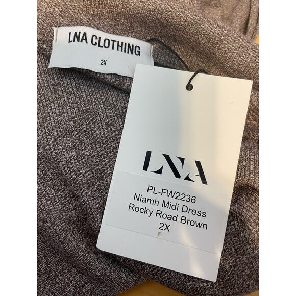 Revolve LNA Maxi Dress 2X Brown Stretch Knit Side Slit Bodycon Minimalist NWT - Picture 6 of 7